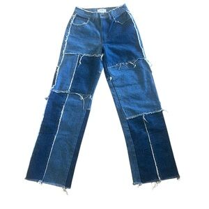 Cotton On Loose Straight Frayed Patchwork Jeans